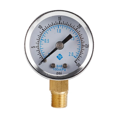 TS-Y50I 40mm Dial Gas Pressure Gauge 0-30 PSI / 0-2 Bar Range Stainless Steel Dual Scale Oil Water Pressure Gauge - 1