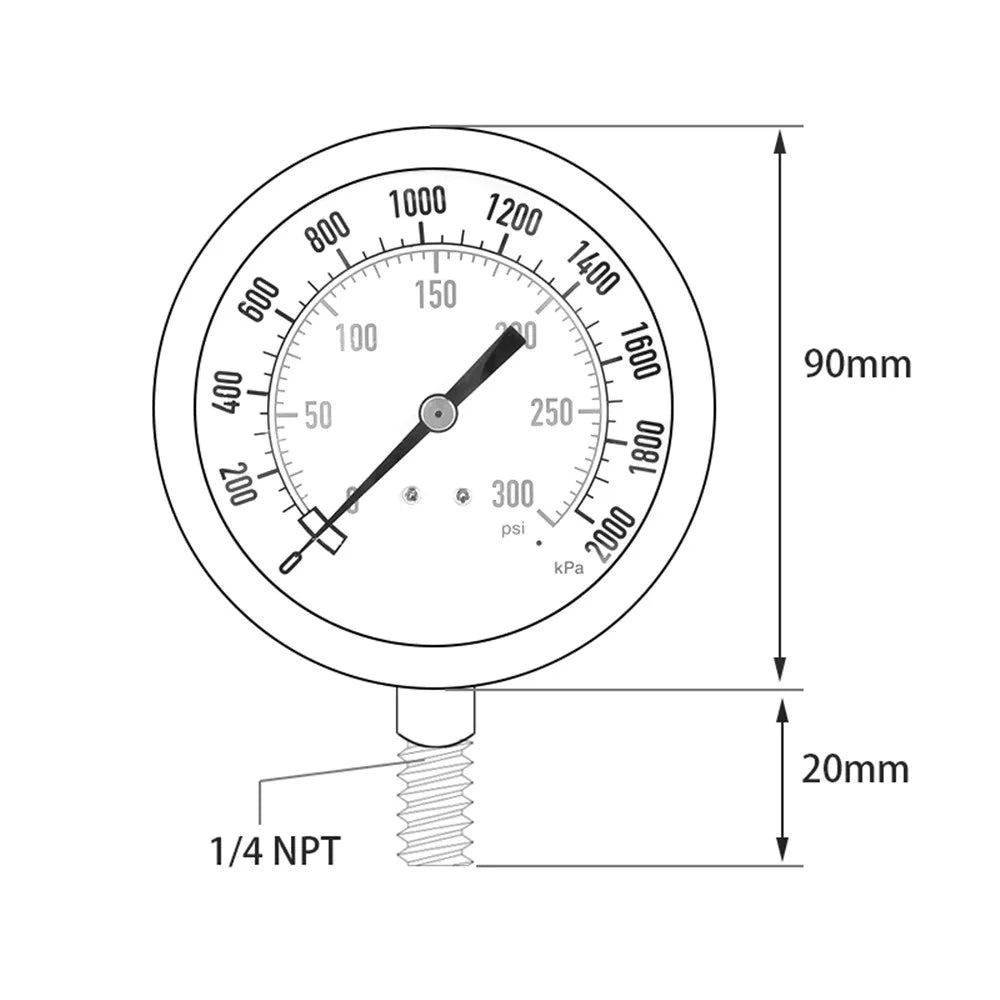 TS-Y91 Large 90mm Dial Oil Gas Pressure Gauge 0-300 PSI / 0-2000 KPA Range Dual Scale Water Pressure Gauge - 4