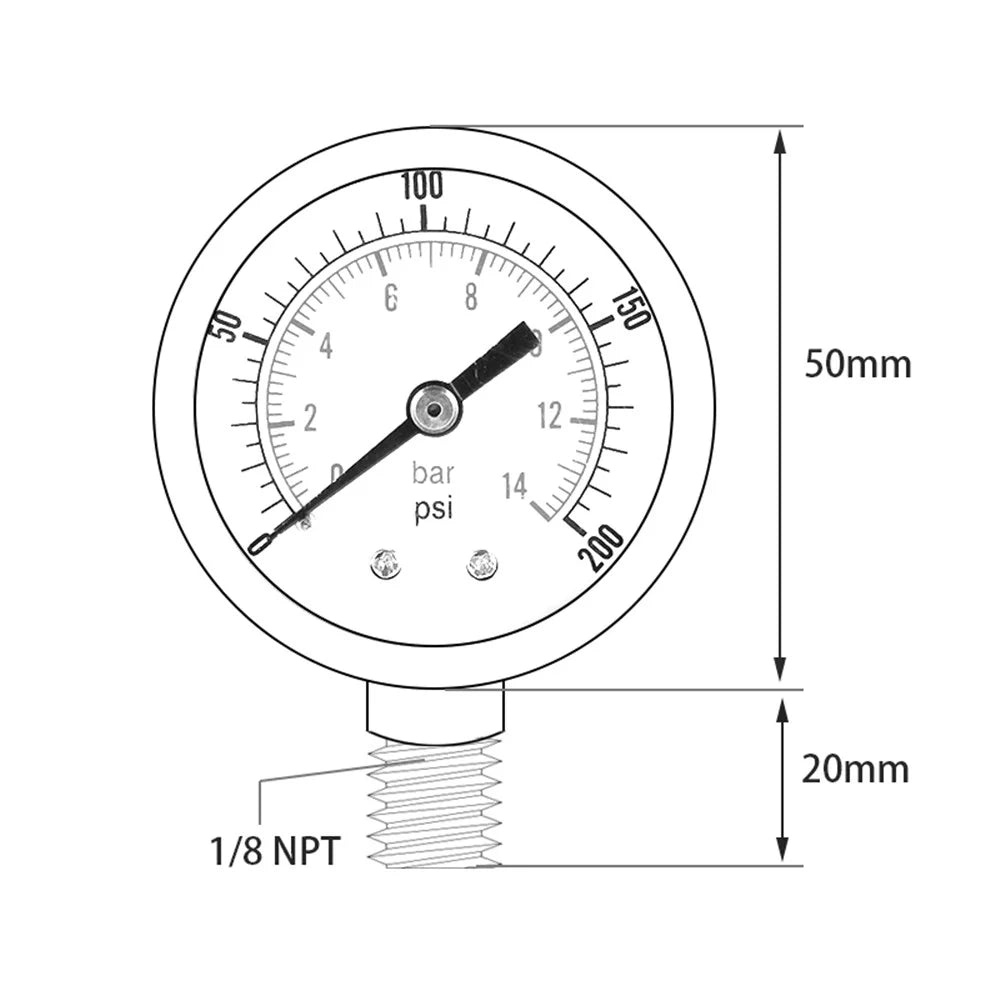 TS-Z52 0-200 PSI / 0-14 Bar Range Gas Pressure Gauge Stainless Steel Dual Scale Multipurpose Oil Water Pressure Gauge - 4