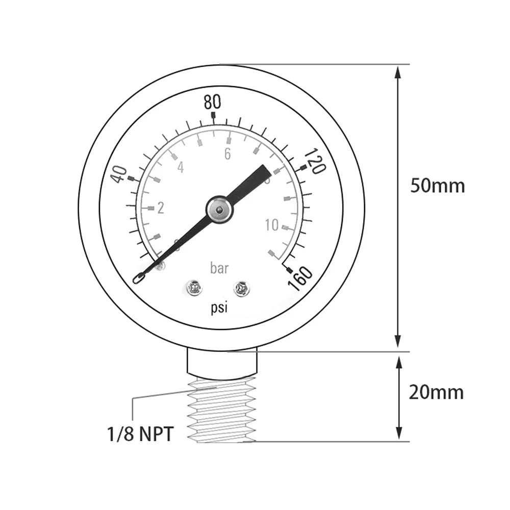 TS-Z53 Water Pressure Gauge Dual Scale Gas Pressure Gauge 0-160 PSI / 0-11 Bar Test Range Oil Pressure Gauge - 4