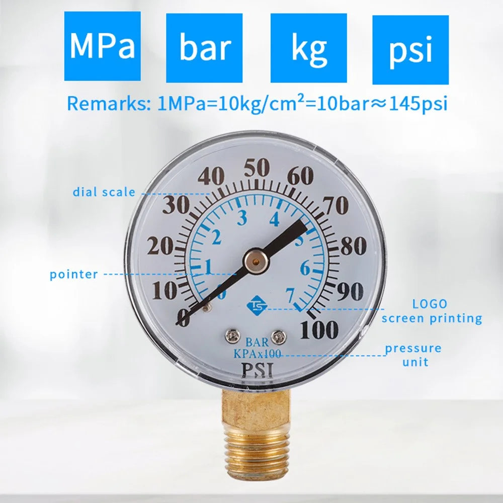 TS-Z54 0-100 PSI / 0-7 Bar Dual Scale Pressure Gauge Pool Filter Aquarium Water Air Gas Pressure Gauge Meter 1 / 4 NPT Bottom Mount - 4