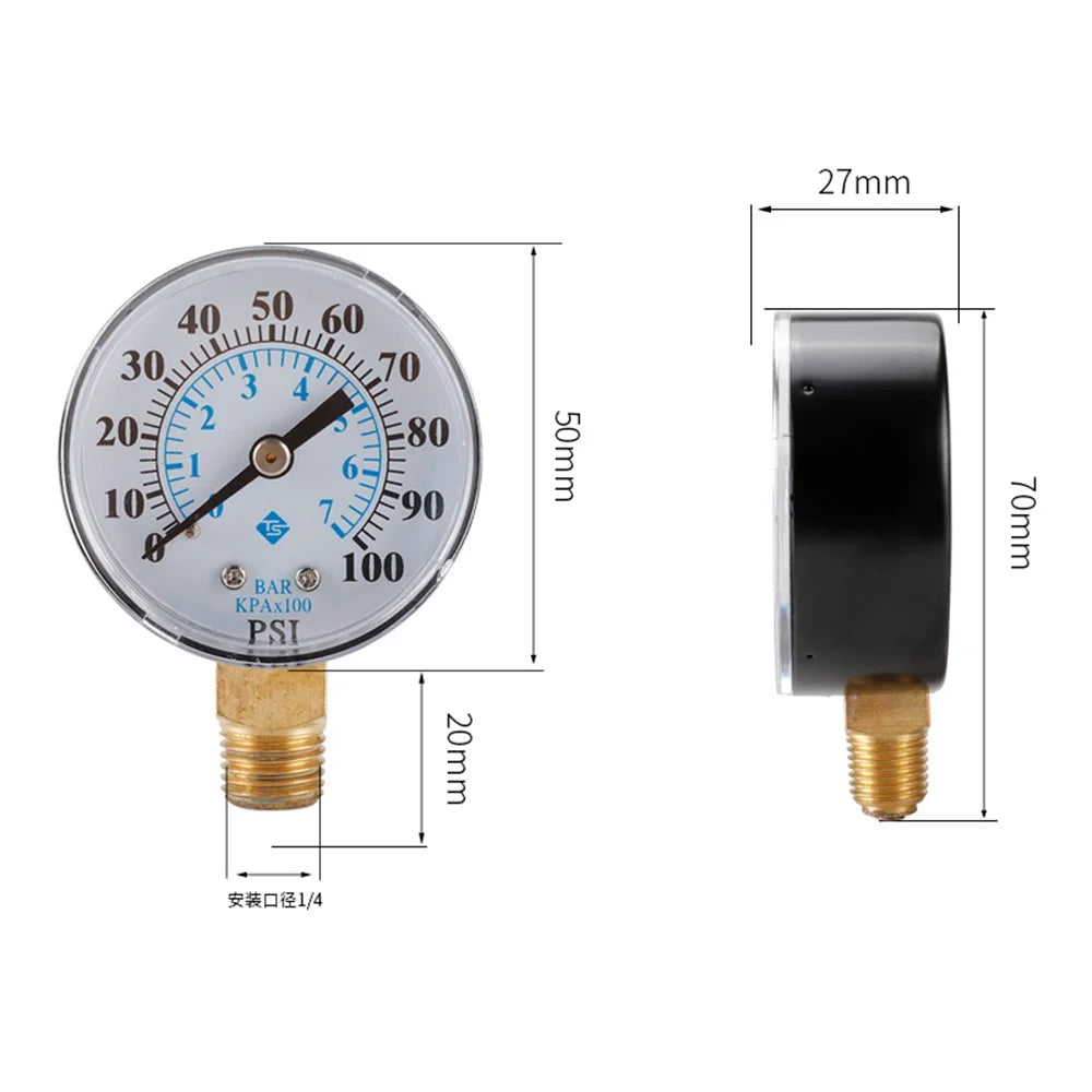 TS-Z54 0-100 PSI / 0-7 Bar Dual Scale Pressure Gauge Pool Filter Aquarium Water Air Gas Pressure Gauge Meter 1 / 4 NPT Bottom Mount - 6