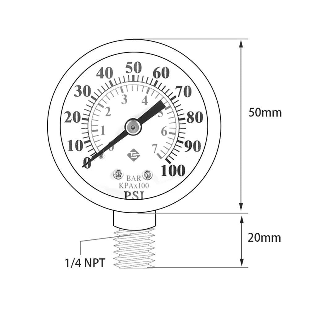 TS-Z54 0-100 PSI / 0-7 Bar Dual Scale Pressure Gauge Pool Filter Aquarium Water Air Gas Pressure Gauge Meter 1 / 4 NPT Bottom Mount - 7