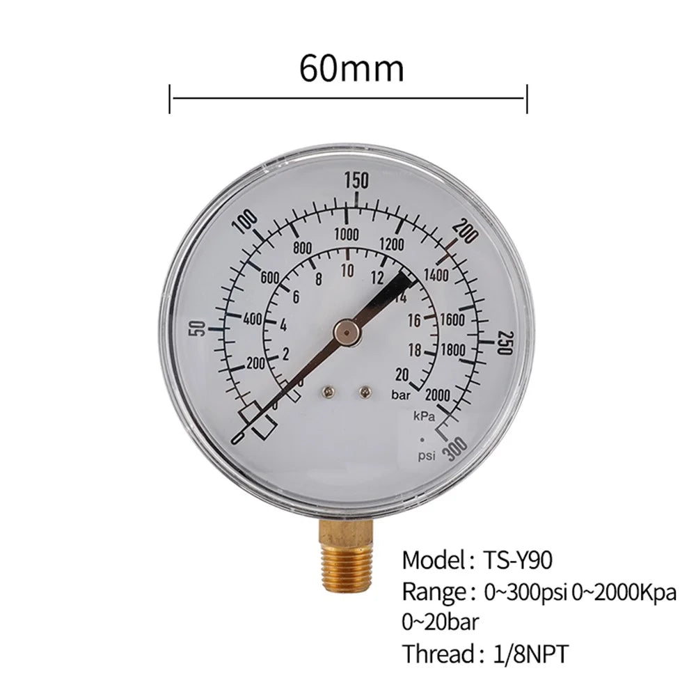 TS-Y90 90mm Large Dial Oil Gas Pressure Gauge 0-300 PSI / 0-2000 KPA / 0-20 Bar Water Pressure Gauge - 7