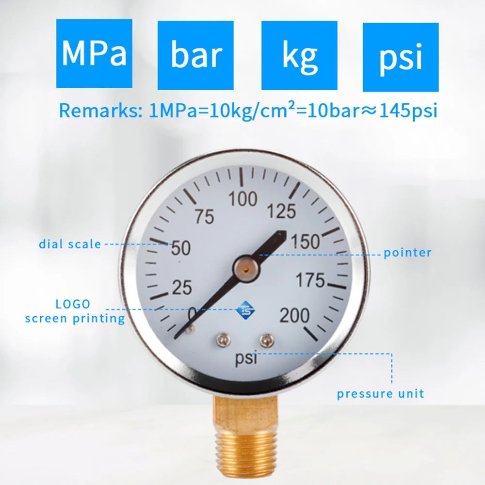 TS-50-200psi Pressure Gauge Vacuum Water Pressure Gauge 0-200 PSI Test Range Oil Pressure Gauge with 1 / 4'' NPT Bottom Mount - 6