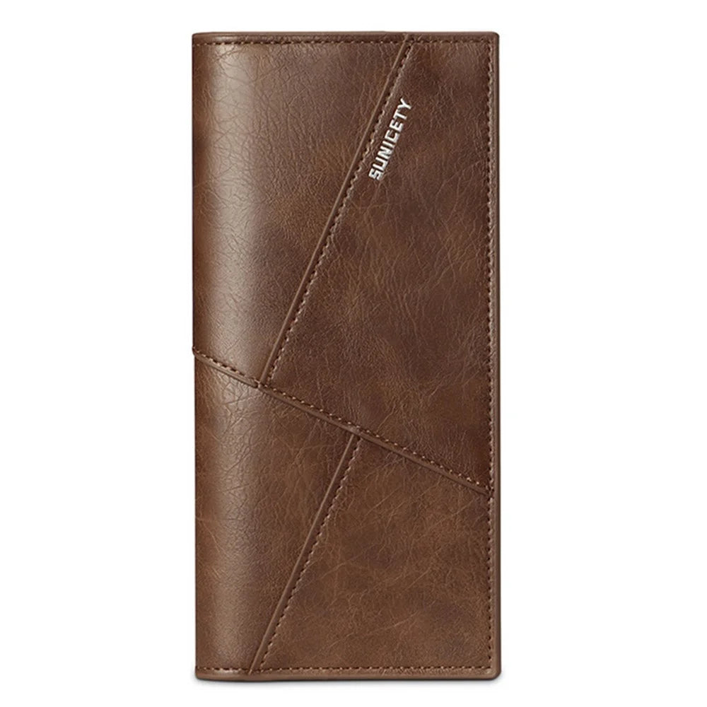 SUNICETY RFID Blocking PU Leather Ultra-thin Bi-fold Men Long Wallet Cards Cash Holder Bag - Coffee - 1