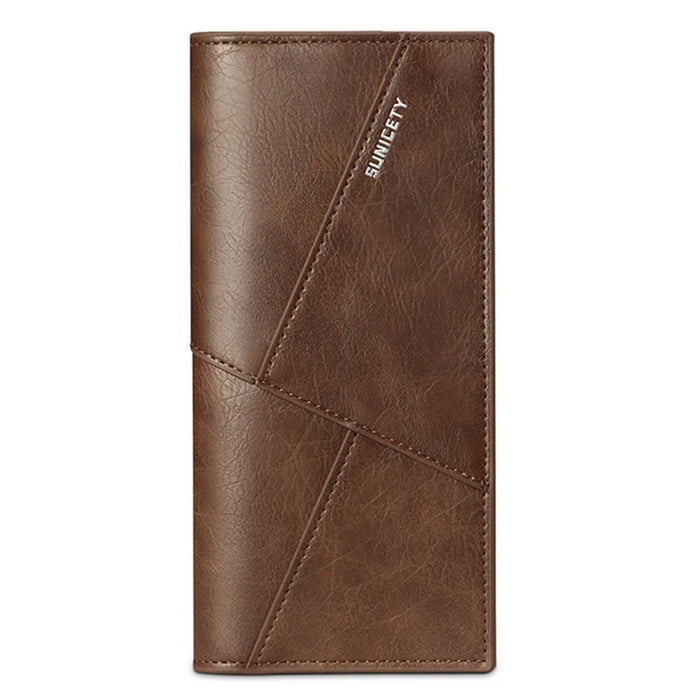SUNICETY RFID Blocking PU Leather Ultra-thin Bi-fold Men Long Wallet Cards Cash Holder Bag - Coffee - 1