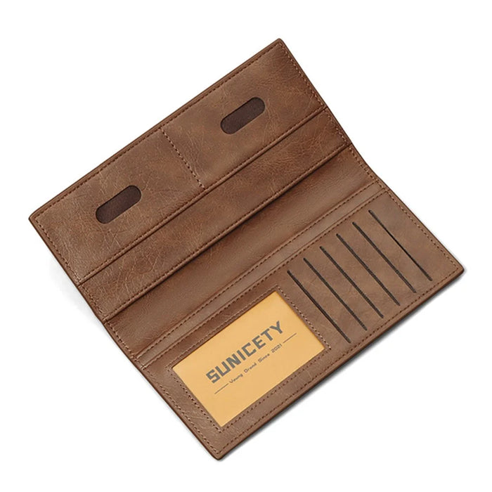 SUNICETY RFID Blocking PU Leather Ultra-thin Bi-fold Men Long Wallet Cards Cash Holder Bag - Coffee - 3