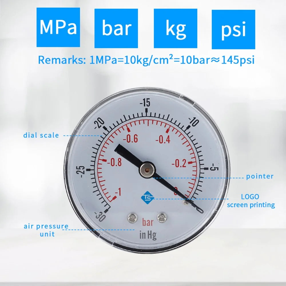 TS-Y50Z-1-0bar Axial Air Pressure Gauge -1-0 Bar Hydraulic Oil Water Pressure Meter Gauge - 6