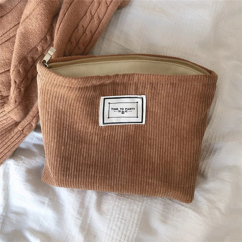 602 Corduroy Toiletries Purse Makeup Storage Pouch Cosmetic Organizer Bag Hand Carrying Pouch - Camel - 1