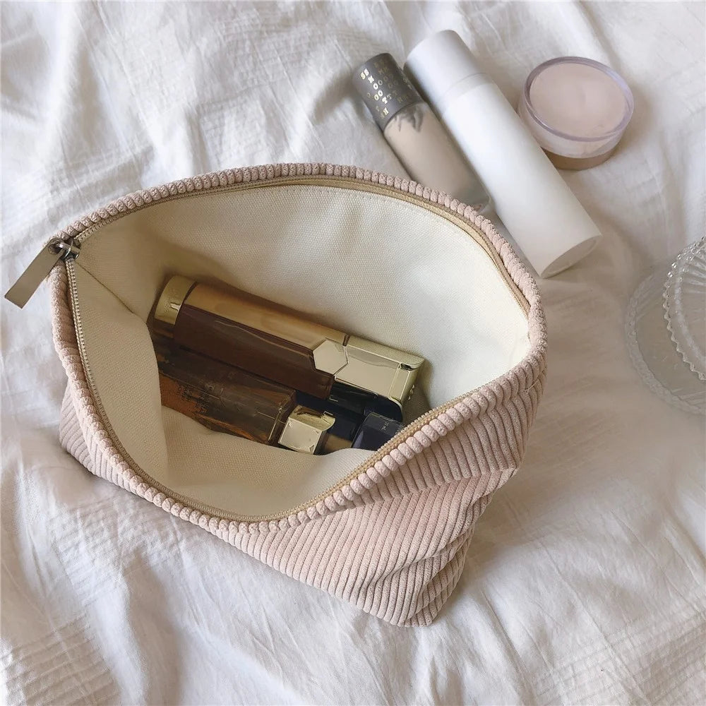 602 Corduroy Toiletries Purse Makeup Storage Pouch Cosmetic Organizer Bag Hand Carrying Pouch - Camel - 4