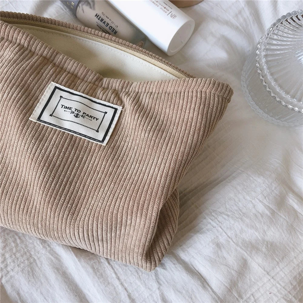 602 Corduroy Toiletries Purse Makeup Storage Pouch Cosmetic Organizer Bag Hand Carrying Pouch - Camel - 5