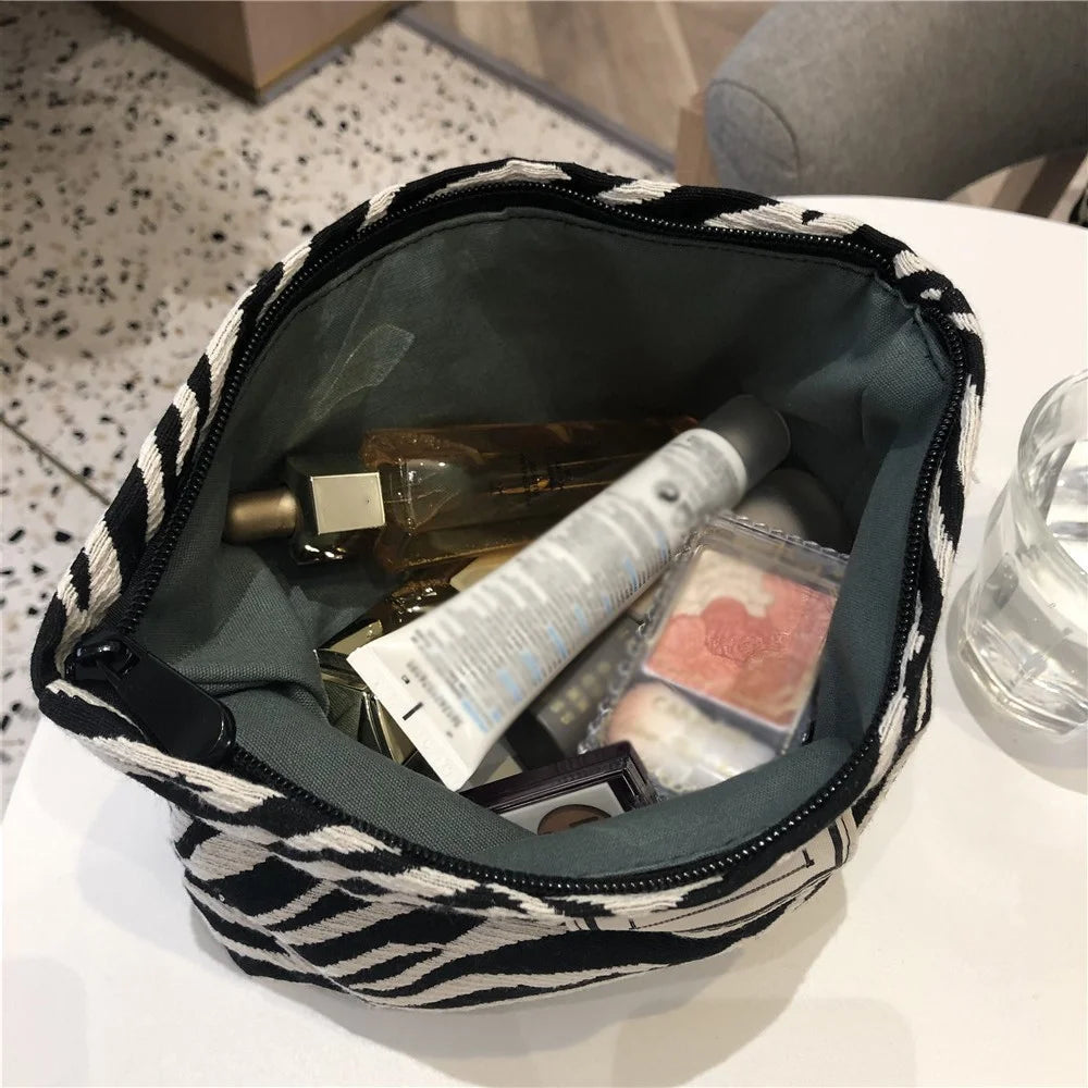 597 Stylish Pattern Makeup Storage Pouch Wear-resistant Canvas Toiletries Women Teen Girls Cosmetic Organizer Travel Bag - Zebra Pattern - 3