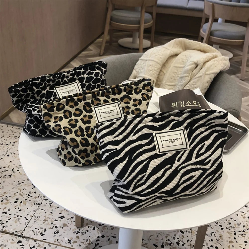 597 Stylish Pattern Makeup Storage Pouch Wear-resistant Canvas Toiletries Women Teen Girls Cosmetic Organizer Travel Bag - Zebra Pattern - 6