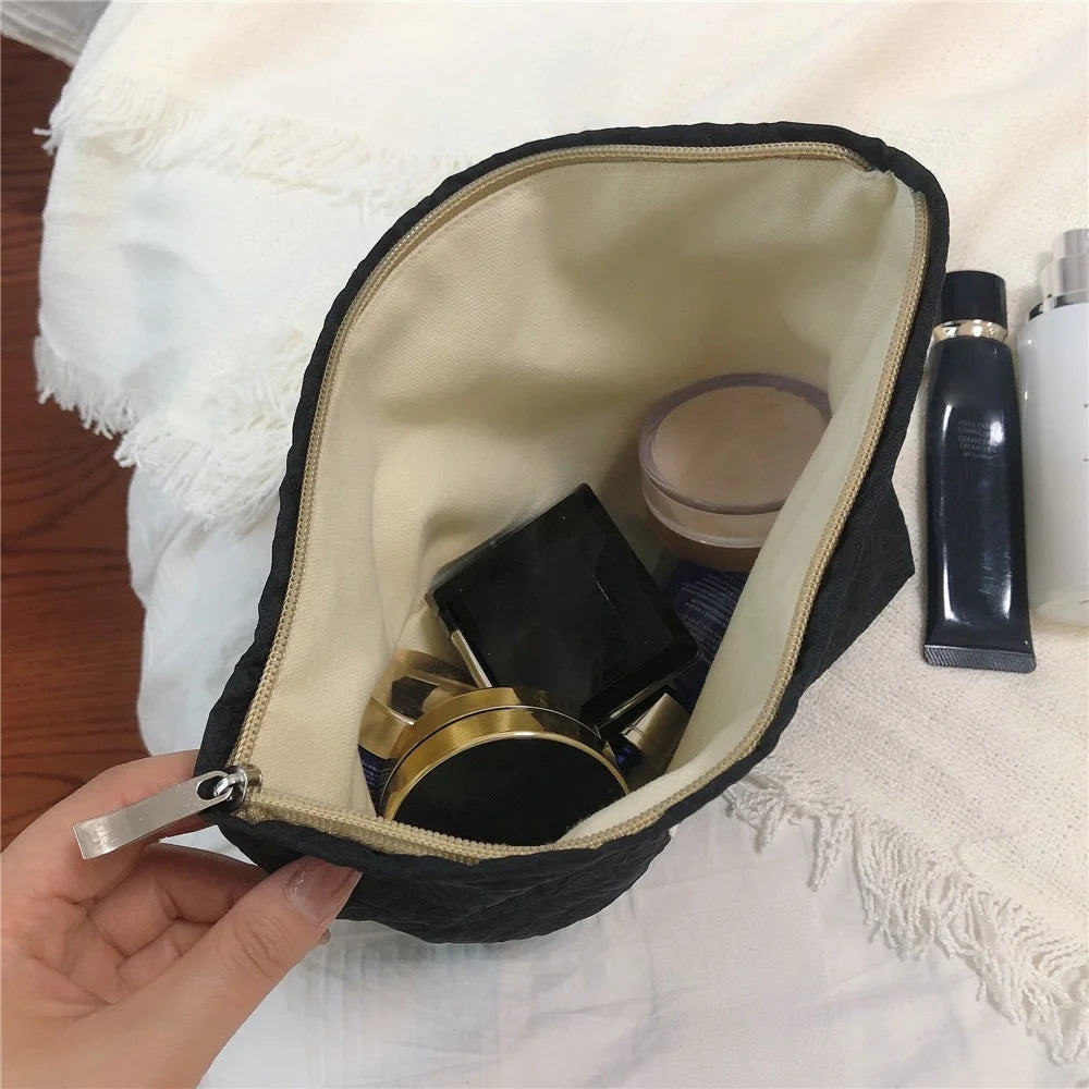 337 Cosmetic Organizer Travel Bag Flower Pattern Canvas Toiletries Women Teen Girls Makeup Storage Pouch - Black - 4