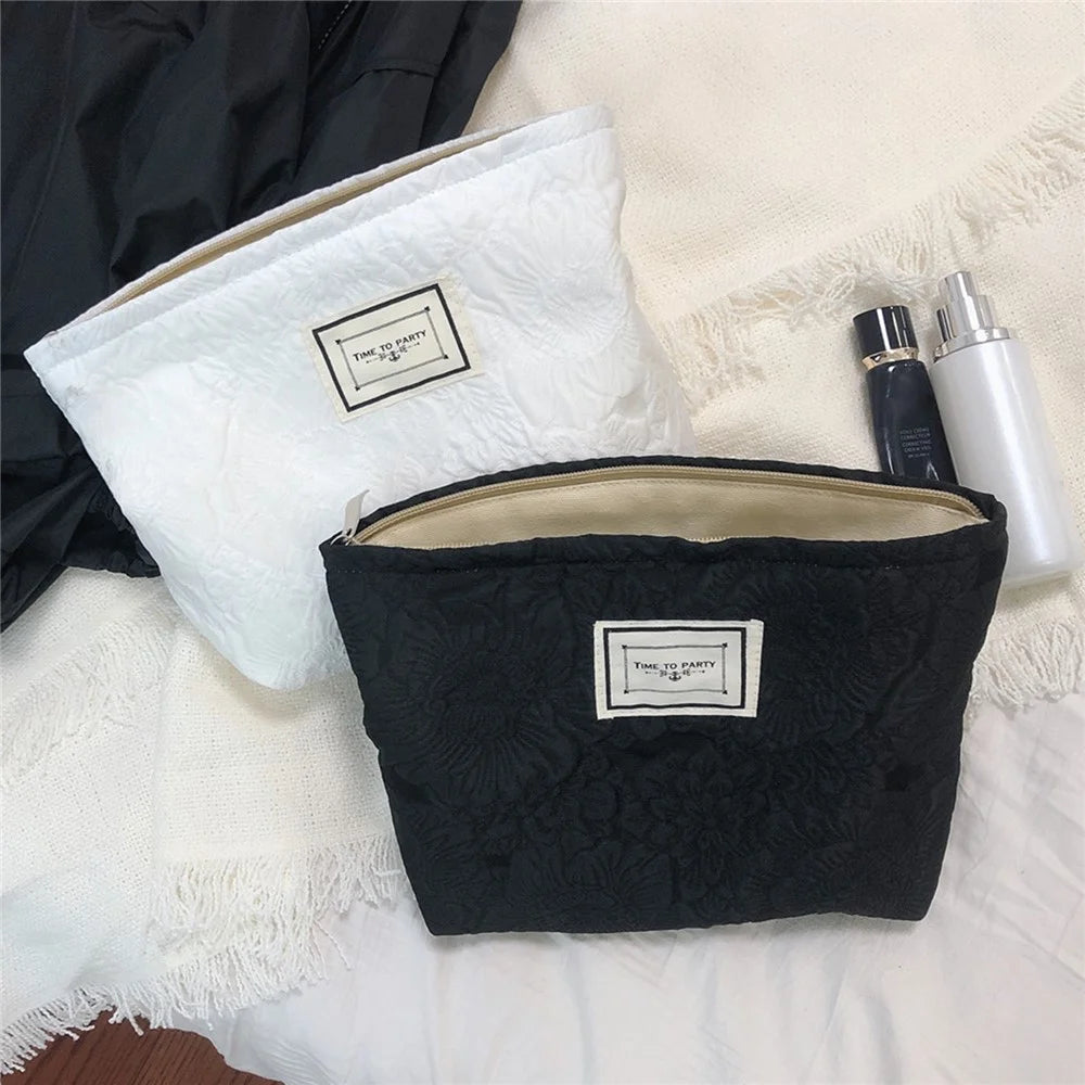 337 Cosmetic Organizer Travel Bag Flower Pattern Canvas Toiletries Women Teen Girls Makeup Storage Pouch - Black - 6