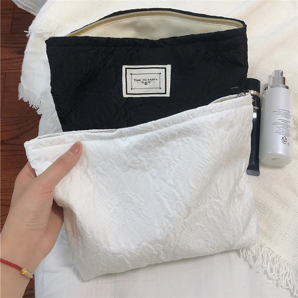 337 Cosmetic Organizer Travel Bag Flower Pattern Canvas Toiletries Women Teen Girls Makeup Storage Pouch - Black - 7