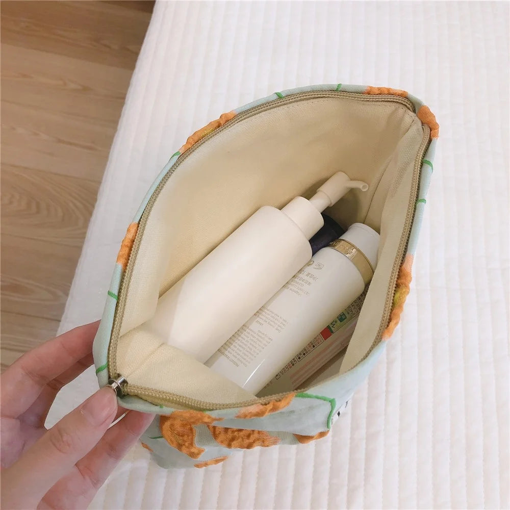 81 Flower Pattern Cosmetic Organizer Travel Bag Large Canvas Toiletries Women Teen Girls Makeup Storage Pouch - Orange Flower - 2