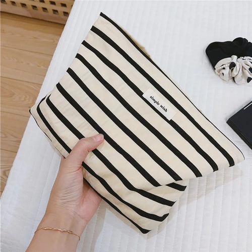 562 Stripe Pattern Makeup Storage Pouch Anti-Wear Canvas Toiletries Women Teen Girls Cosmetic Organizer Travel Bag - Black Stripe - 1