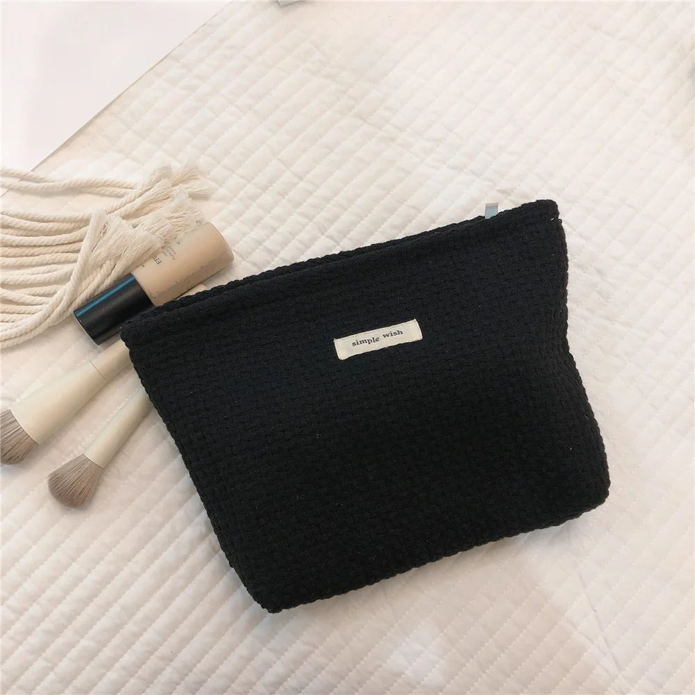 130 Knitted Style Makeup Handy Carrying Bag Large Capacity Toiletries Organizer Bag Cosmetic Storage Pouch for Travel - Black - 2