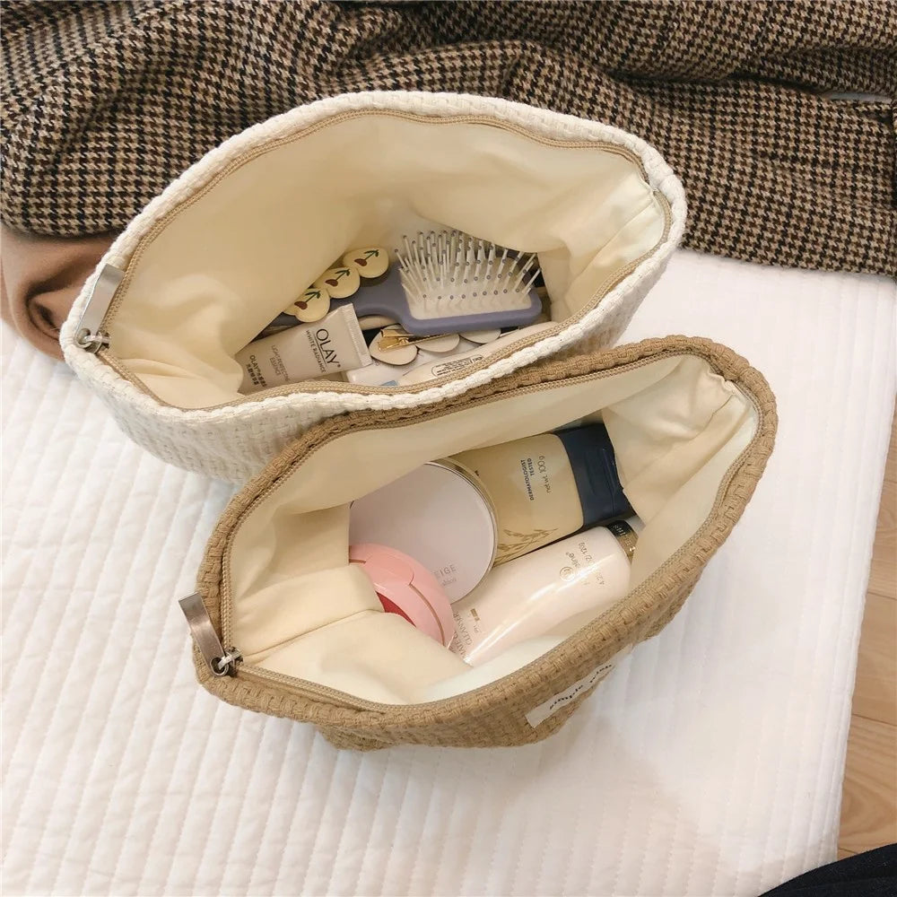 130 Knitted Style Makeup Handy Carrying Bag Large Capacity Toiletries Organizer Bag Cosmetic Storage Pouch for Travel - Black - 4