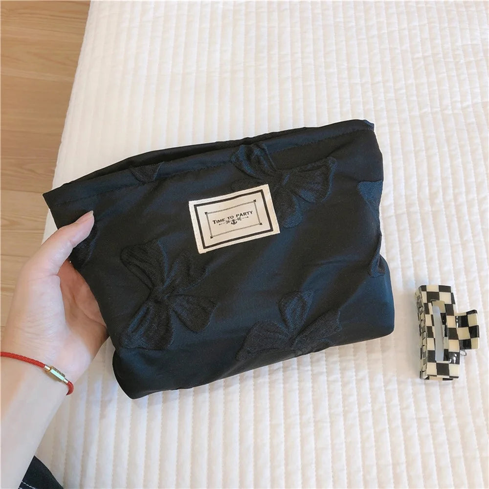 87 Large Canvas Toiletries Women Teen Girls Makeup Storage Pouch Wear-resistant Cosmetic Organizer Travel Bag - Black - 1