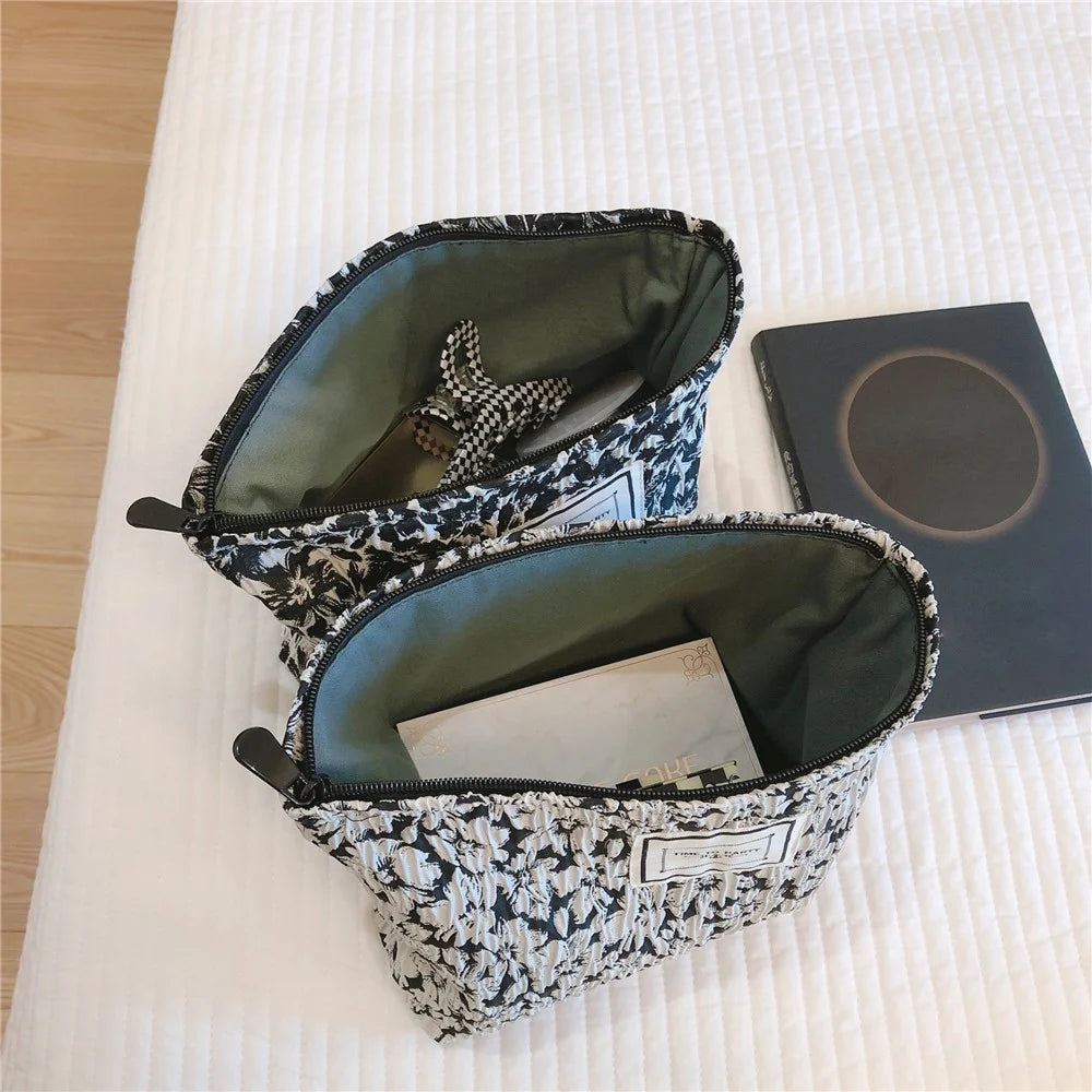 87 Large Canvas Toiletries Women Teen Girls Makeup Storage Pouch Wear-resistant Cosmetic Organizer Travel Bag - Black - 3