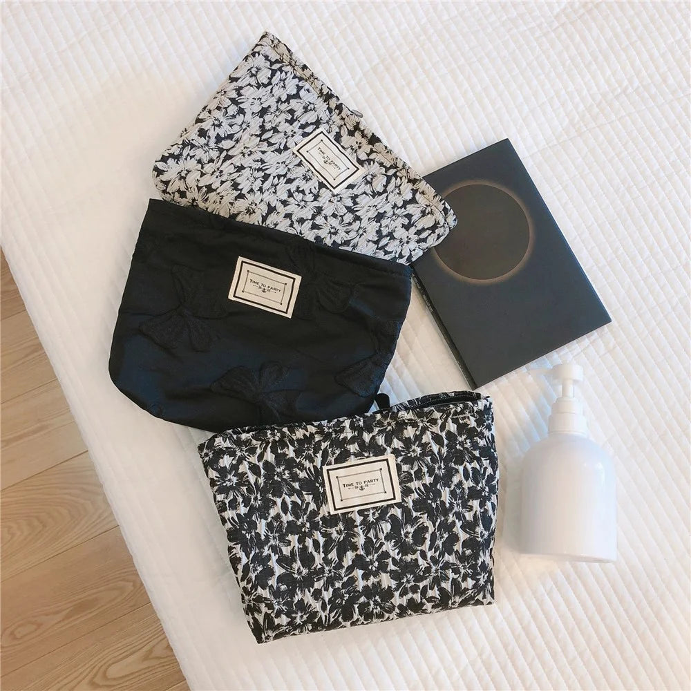87 Large Canvas Toiletries Women Teen Girls Makeup Storage Pouch Wear-resistant Cosmetic Organizer Travel Bag - Black - 6