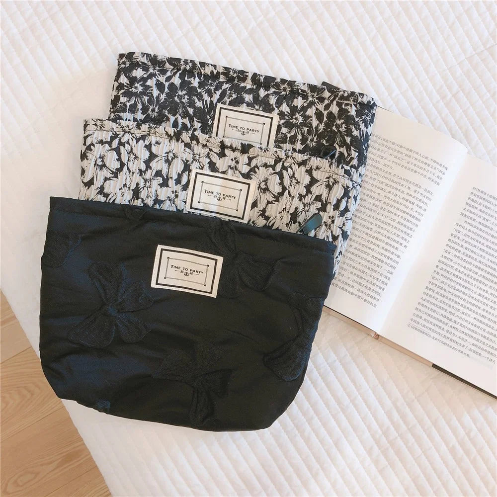 87 Large Canvas Toiletries Women Teen Girls Makeup Storage Pouch Wear-resistant Cosmetic Organizer Travel Bag - Black - 7
