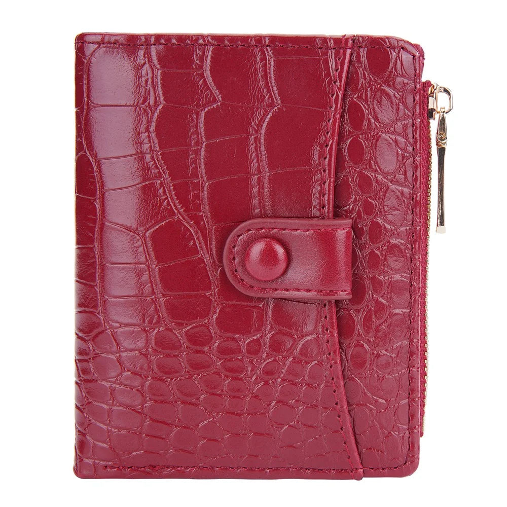 BAELLERRY N2381 Women Multiple Card Slots Crocodile Texture PU Leather Bi-fold Short Wallet with Zipper Pocket - Red - 2