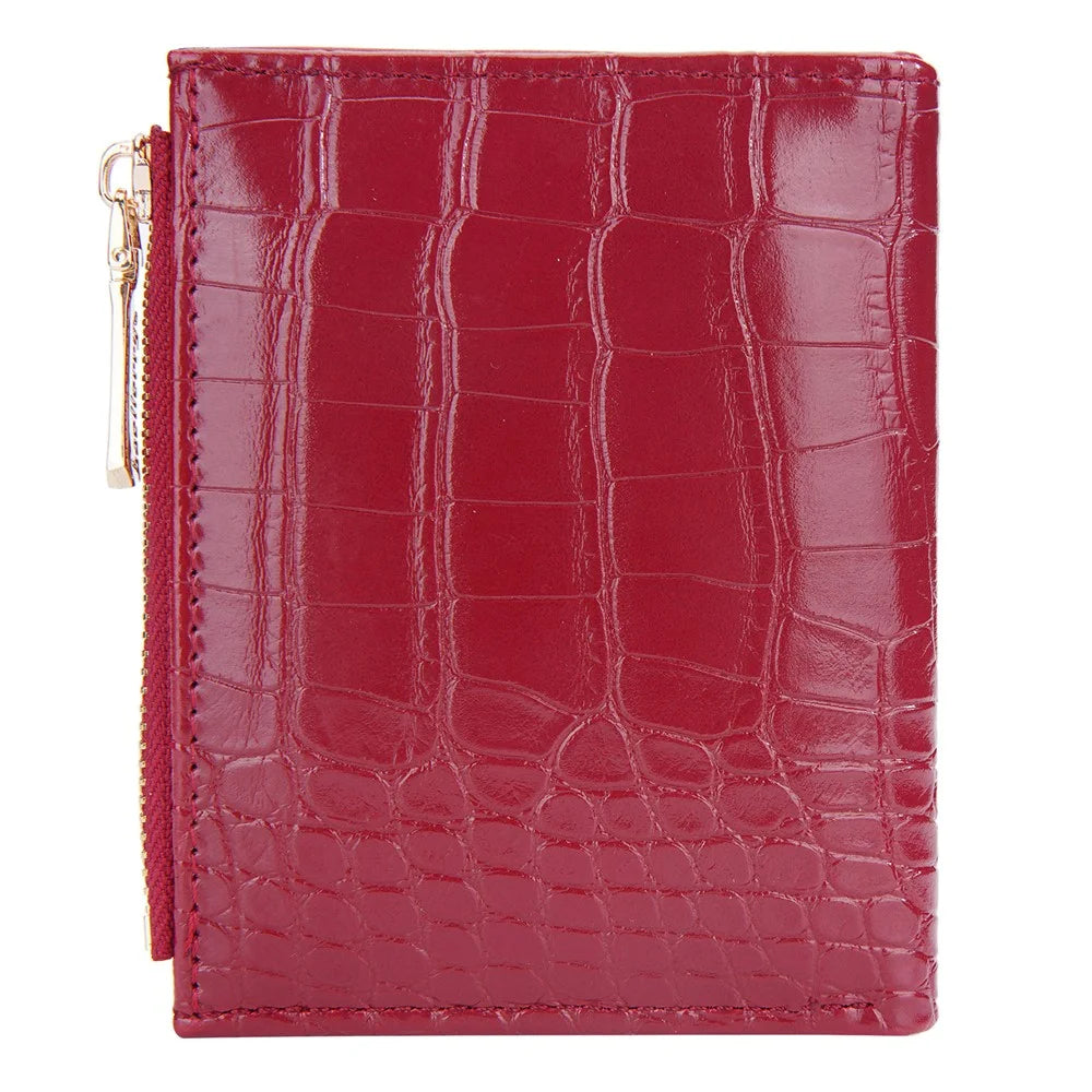 BAELLERRY N2381 Women Multiple Card Slots Crocodile Texture PU Leather Bi-fold Short Wallet with Zipper Pocket - Red - 3