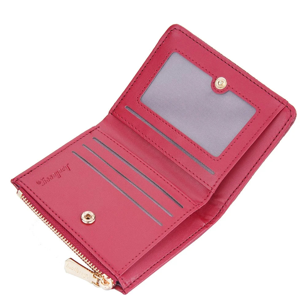 BAELLERRY N2381 Women Multiple Card Slots Crocodile Texture PU Leather Bi-fold Short Wallet with Zipper Pocket - Red - 4