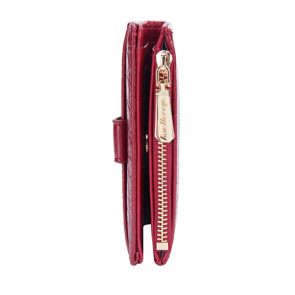 BAELLERRY N2381 Women Multiple Card Slots Crocodile Texture PU Leather Bi-fold Short Wallet with Zipper Pocket - Red - 5