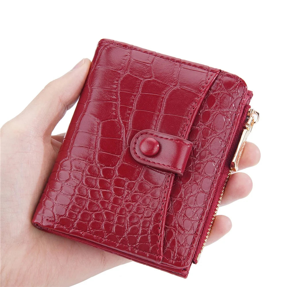 BAELLERRY N2381 Women Multiple Card Slots Crocodile Texture PU Leather Bi-fold Short Wallet with Zipper Pocket - Red - 6