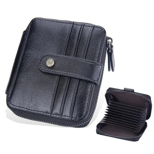 BAELLERRY D9322 Accordion Style PU Leather Retro Card Bag Zipper Coin Purse Cash Cards Storage Bag - Black - 1