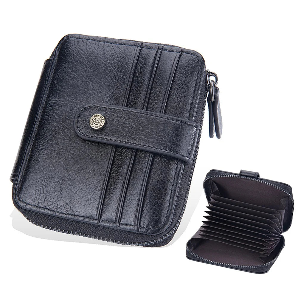 BAELLERRY D9322 Accordion Style PU Leather Retro Card Bag Zipper Coin Purse Cash Cards Storage Bag - Black - 1