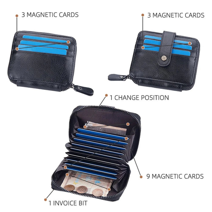 BAELLERRY D9322 Accordion Style PU Leather Retro Card Bag Zipper Coin Purse Cash Cards Storage Bag - Black - 7