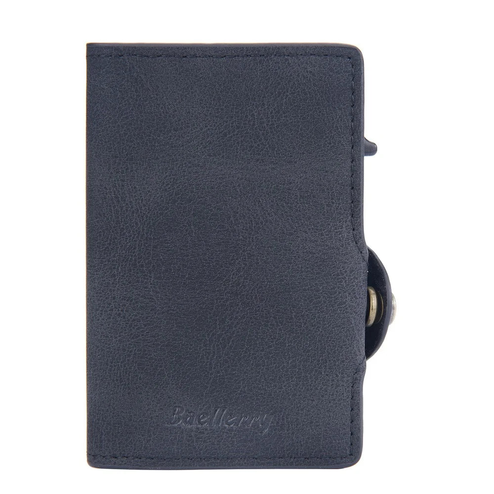 BAELLERRY K9296 Side Push Button Design RFID Blocking Card Holder Retro PU Leather + Aluminum Alloy Men Credit Card Carrying Bag - Black - 2
