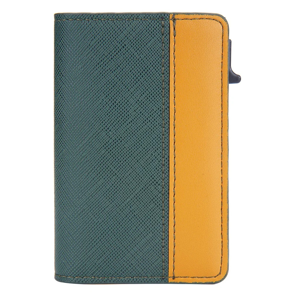 BAELLERRY K9221 Side Push Button Design Contrast Color Card Holder RFID Blocking PU Leather + Metal Credit Card Carrying Bag - Green - 2