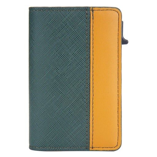 BAELLERRY K9221 Side Push Button Design Contrast Color Card Holder RFID Blocking PU Leather + Metal Credit Card Carrying Bag - Green - 2