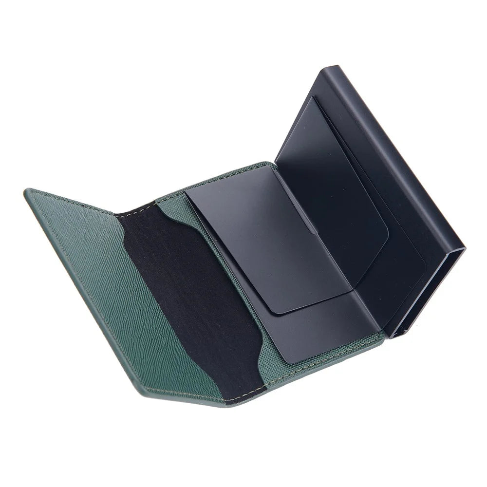 BAELLERRY K9221 Side Push Button Design Contrast Color Card Holder RFID Blocking PU Leather + Metal Credit Card Carrying Bag - Green - 4