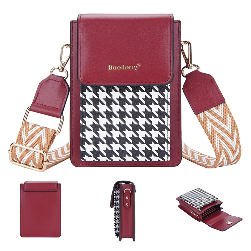 BAELLERRY N8626 Contrast Color PU Leather Magnetic Button Phone Carrying Pouch Stylish Women Cards Cash Holder Crossbody Bag - Red - 1