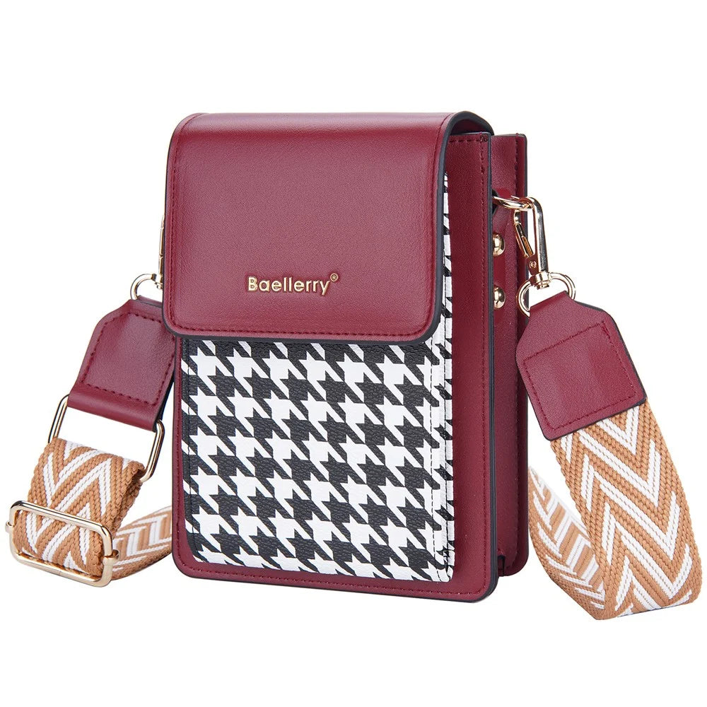 BAELLERRY N8626 Contrast Color PU Leather Magnetic Button Phone Carrying Pouch Stylish Women Cards Cash Holder Crossbody Bag - Red - 2