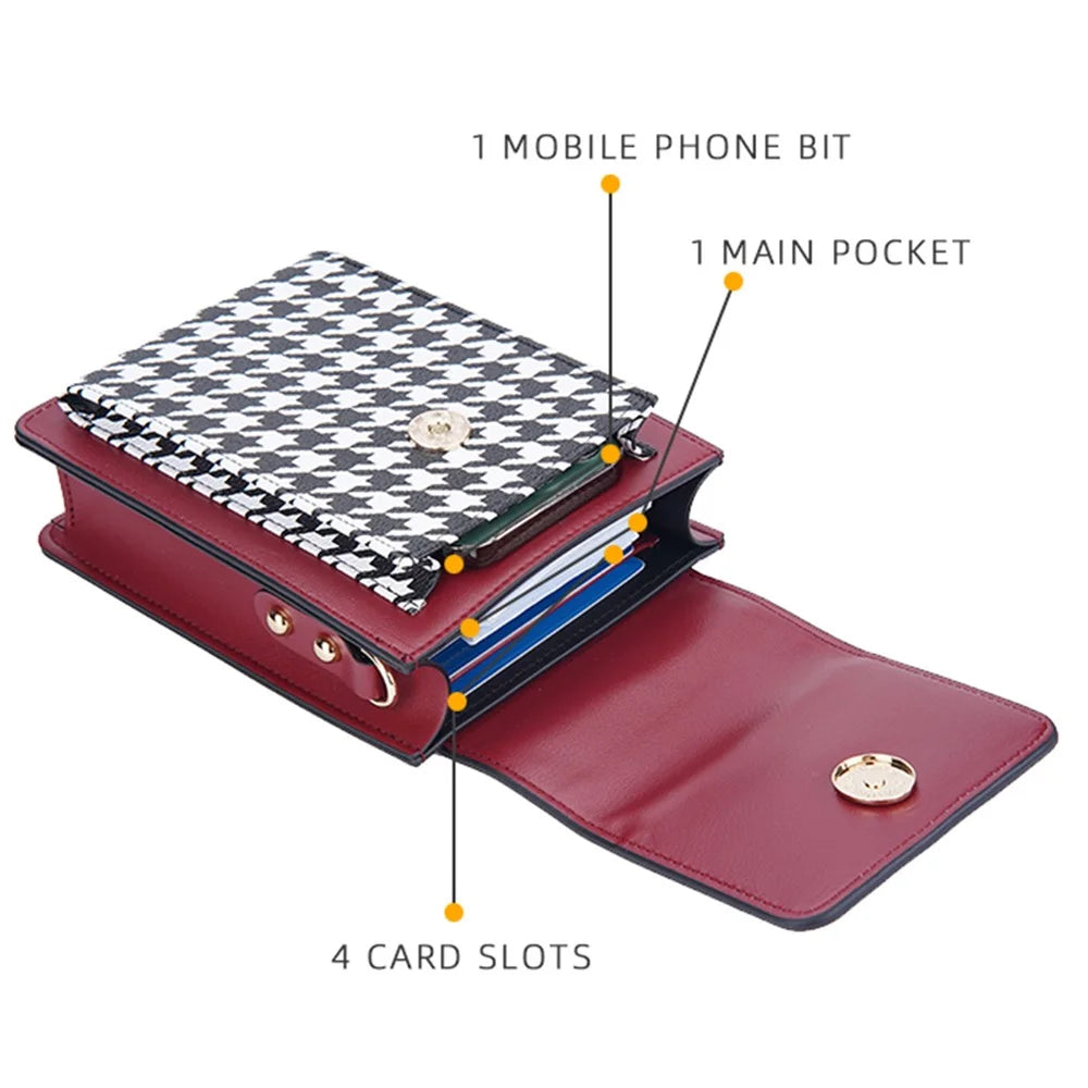 BAELLERRY N8626 Contrast Color PU Leather Magnetic Button Phone Carrying Pouch Stylish Women Cards Cash Holder Crossbody Bag - Red - 7