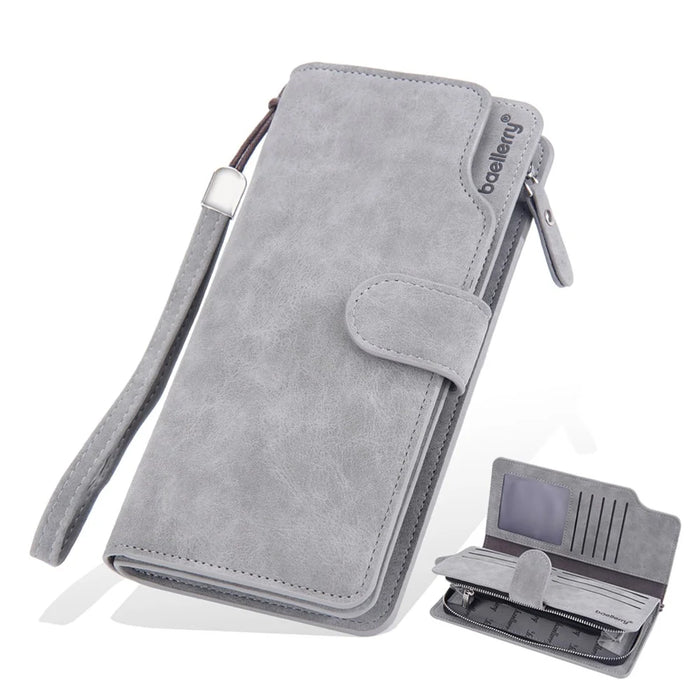 BAELLERRY S1070 Frosted PU Leather Men Long Wallet Zipper Pocket Cards Cash Holder Clutch Bag with Wrist Strap - Grey - 1
