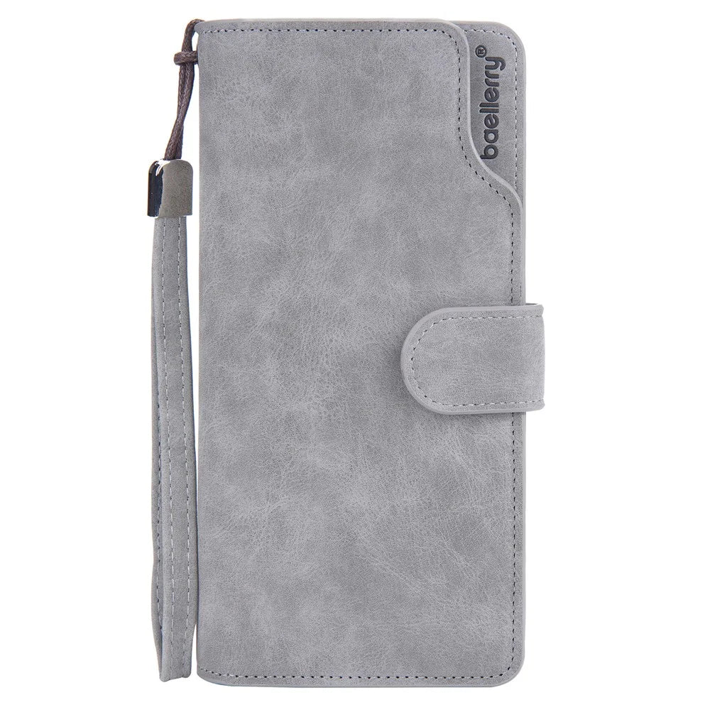BAELLERRY S1070 Frosted PU Leather Men Long Wallet Zipper Pocket Cards Cash Holder Clutch Bag with Wrist Strap - Grey - 2