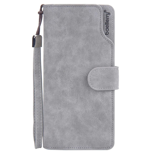BAELLERRY S1070 Frosted PU Leather Men Long Wallet Zipper Pocket Cards Cash Holder Clutch Bag with Wrist Strap - Grey - 2