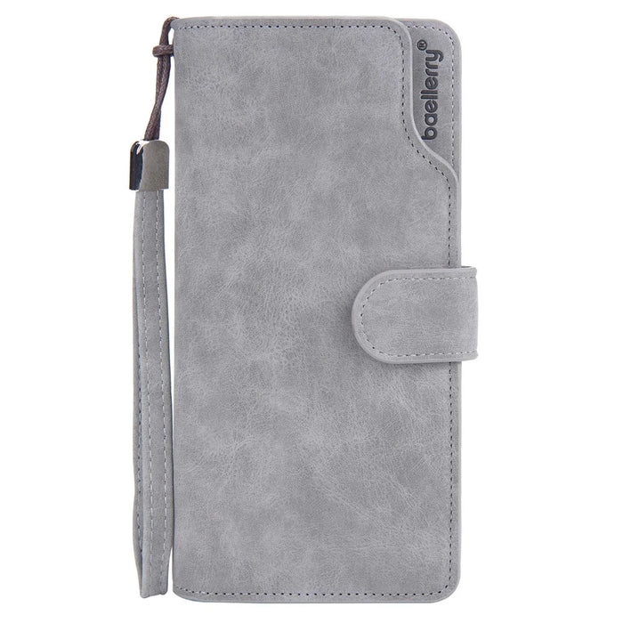BAELLERRY S1070 Frosted PU Leather Men Long Wallet Zipper Pocket Cards Cash Holder Clutch Bag with Wrist Strap - Grey - 2