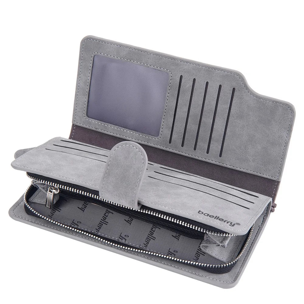 BAELLERRY S1070 Frosted PU Leather Men Long Wallet Zipper Pocket Cards Cash Holder Clutch Bag with Wrist Strap - Grey - 4
