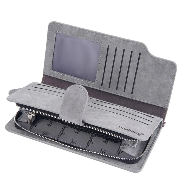 BAELLERRY S1070 Frosted PU Leather Men Long Wallet Zipper Pocket Cards Cash Holder Clutch Bag with Wrist Strap - Grey - 4